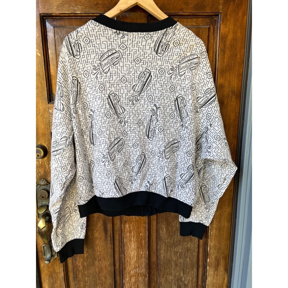 90s Golf Cardigan Made In USA Grandma | White Black‎ | Size XL - Picture 2 of 16